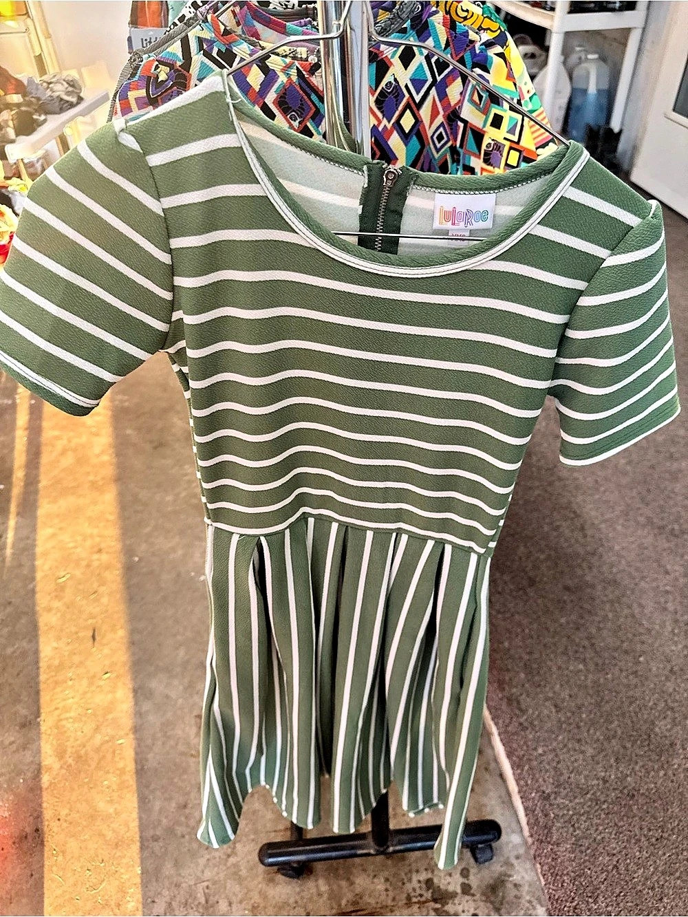 LuLaRoe Kids Striped Dress in Green & White Like New